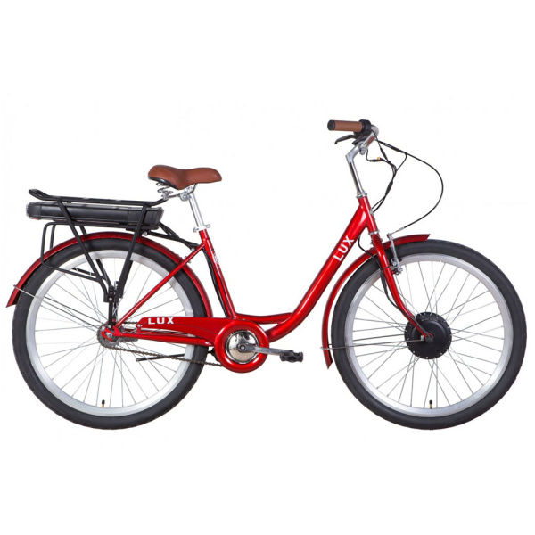 Електровелосипед 26" Dorozhnik LUX 500Вт 36В перед. редуктор. дисплей, САП, 12.5Ач з крепл. до багажн., 2021