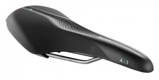 Седло Selle Royal SCIENTIA A3 Athletic, 3D skingel, обивка Black gummy/Black mokka, 289х159мм, 415г, рейлы сталь + Curva suspension, unisex, чёрное