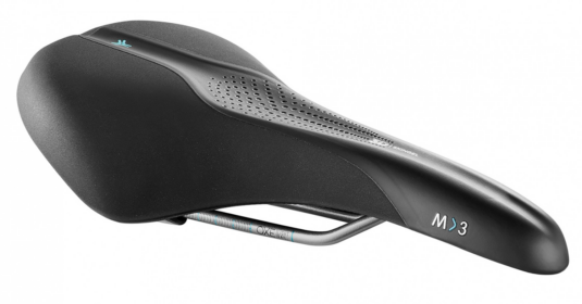Седло на горный велосипед Selle Royal SCIENTIA M3 Moderate, 3D skingel, обивка Black gummy/Black mokka, 289х178мм, 465г, рейлы сталь + Curva suspension, unisex, чёрное