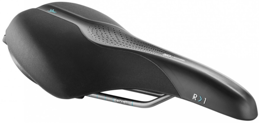 Сідло Selle Royal SCIENTIA R1 Relaxed, 3D skingel, оббивка Black gummy/Black mokka, 289х169мм, 479г, рейли сталь + Curva suspension, unisex, чорне
