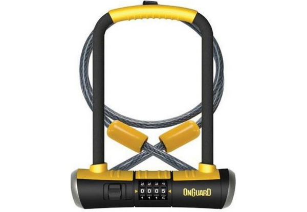 Замок U-образный Onguard COMBO Mini DT размер скобы 90 x 140мм, толщина 13мм + кабель 120см х 10мм, поворотное крепление на раму, кодовый на 4 цифры