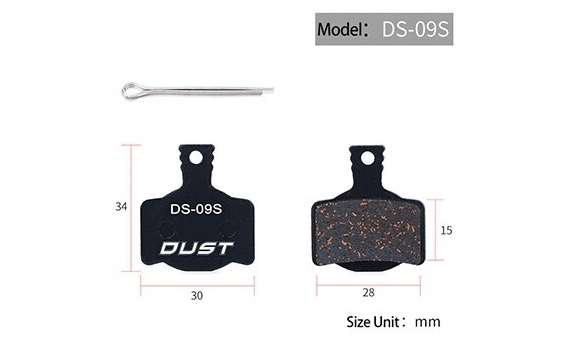 Колодки гальмiвнi полуметал пiд дисковi гальма DUST DS-09S 
Пiдходить пiд дисковi гальма MAGURA MT2, MT4, MT6, MT8