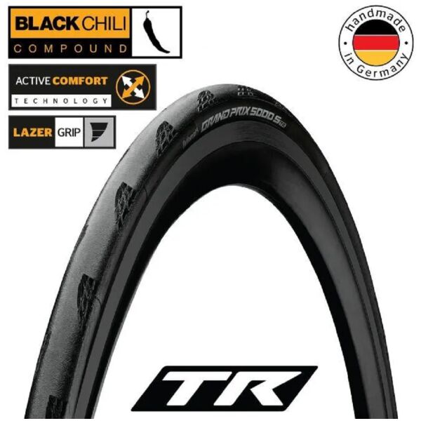 Покрышка безкамерная Continental Grand Prix 5000S чорная, складная BlackChili, Active Comfort Technology, Lazer Grip