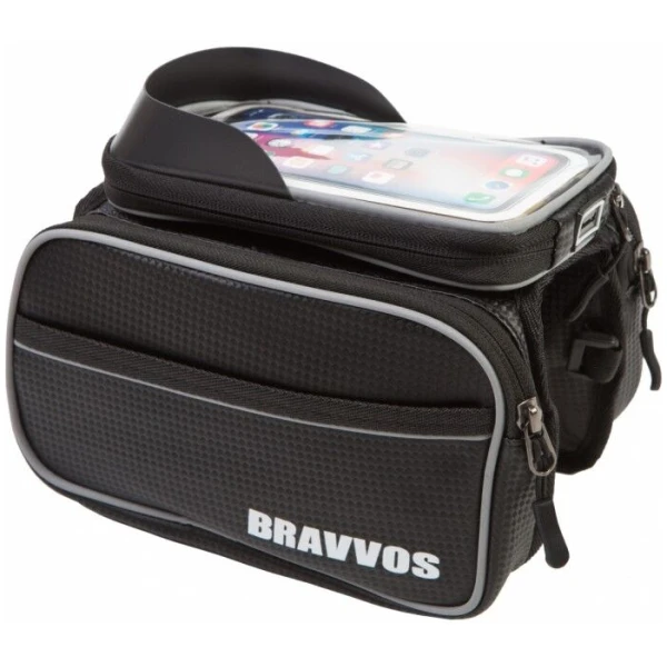 Велосумка BRAVVOS QJ-001 на верхню трубу рами, з відділенням під смартфон, чорний
