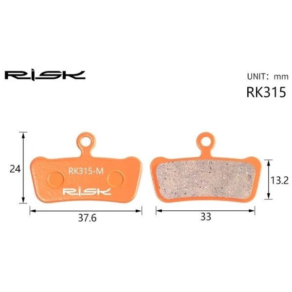 Колодки гальмiвнi полуметал пiд дисковi гальма RISK RK315-S 
Пiдходить пiд дисковi гальма AVID XX、XO Trail、E9 Trail、E7 Trail、 Guide