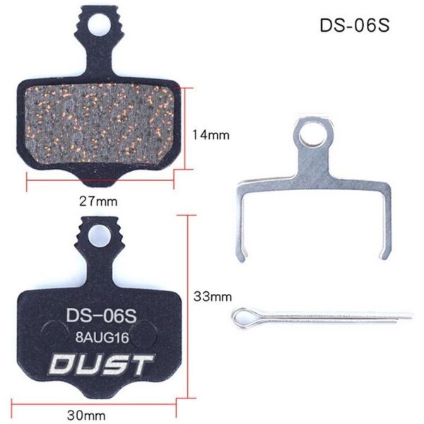 Колодки гальмiвнi полуметал DUST DS-06S 
Пiдходить пiд дисковi гальма AVID ELIXI/R/CR Mag /E1/E3/E5/E7/E9/XO/XX