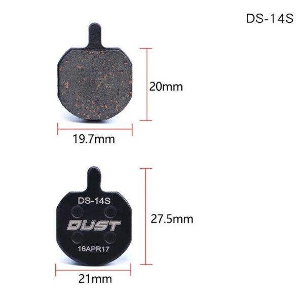 Колодки гальмiвнi полуметал пiд дисковi гальма DUST DS-14S 
Пiдходить пiд дисковi гальма Hayes Sole hydraulic、MX2、MX3、MX4、GX2、CX5、Bengal HELIX3、HELIX5