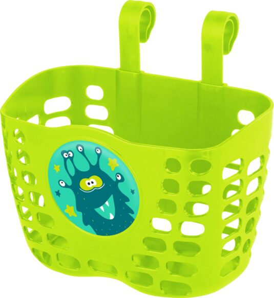 Кошик дитячий пластиковий на кермо KLS Buddy Монстрік. яскраво зелений