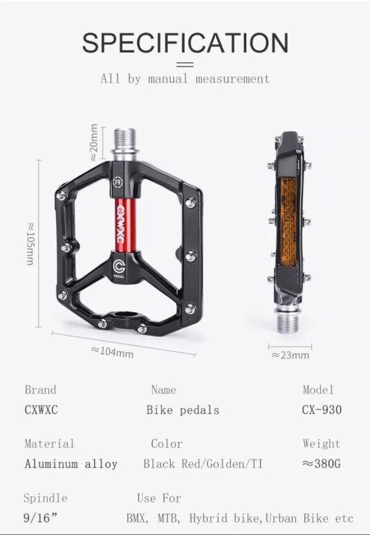 Педалі CXWXC Ultralight проми, чорний з червоним (0574-red)