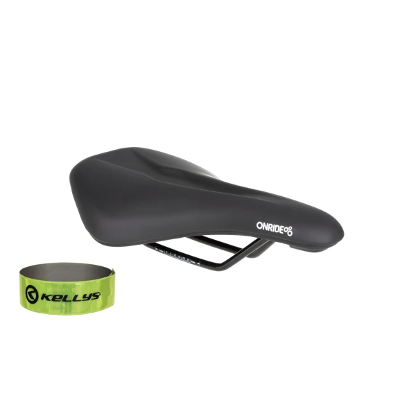 Седло ONRIDE Spot, рамки cталь, чорне, 265 х 160 мм + светоотражающая полоска KLS 3M 40 см