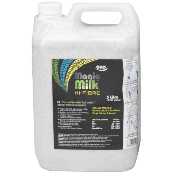 Герметик OKO Magik Milk Hi-fiber Race для камер и бескамерных покрышек 5L (шприц для заливки в комплекте)