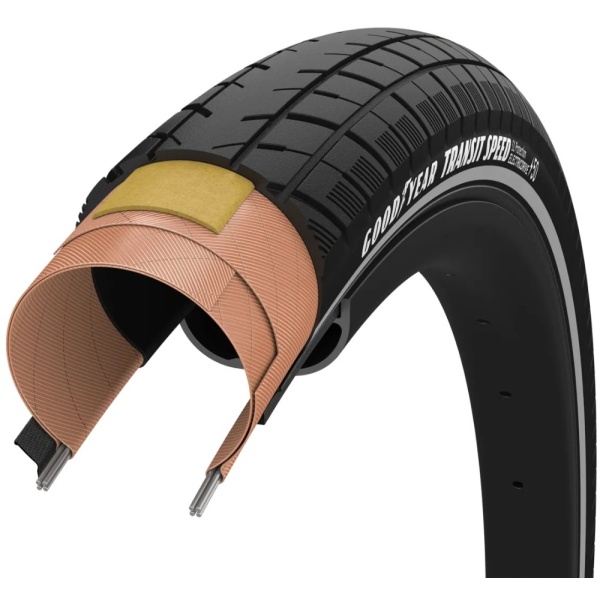 Покрышка 700x30 (30-622) GoodYear Transit Speed S1:Protection, Wire, Black + reflective strips, 60tpi
