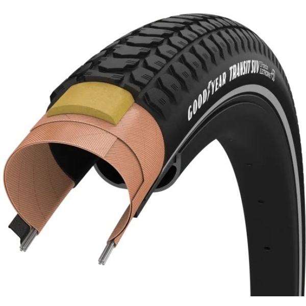Покрышка 700x45 (45-622) GoodYear Transit SUV S3:Protection, Wire, Black + reflective strips, 60tpi
