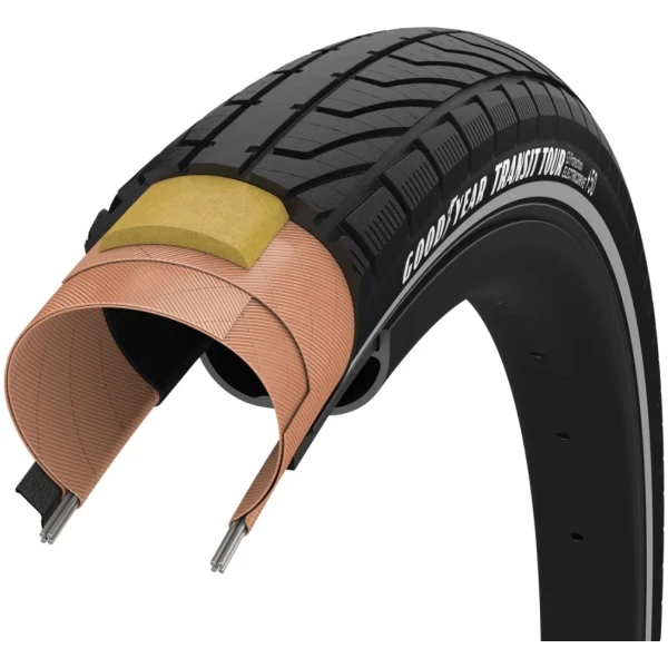 Покришка 27.5x2.40 (61-584) GoodYear Transit Tour S3:Protection, Wire, Black + світловідбиваючі смуги, 60tpi