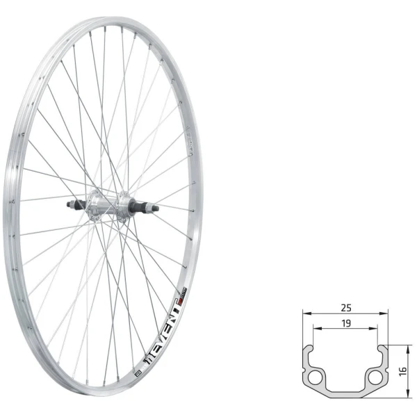 Колесо заднее на гайках KLS Event 28", V-brake, под трещотку, 10x135мм серебристый
